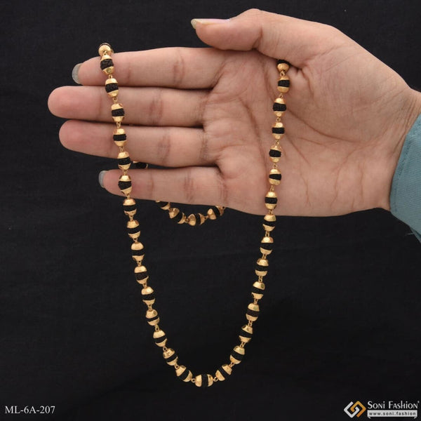 Charming Design Premium-Grade Quality Gold Plated Black Mala for Men - Style A207