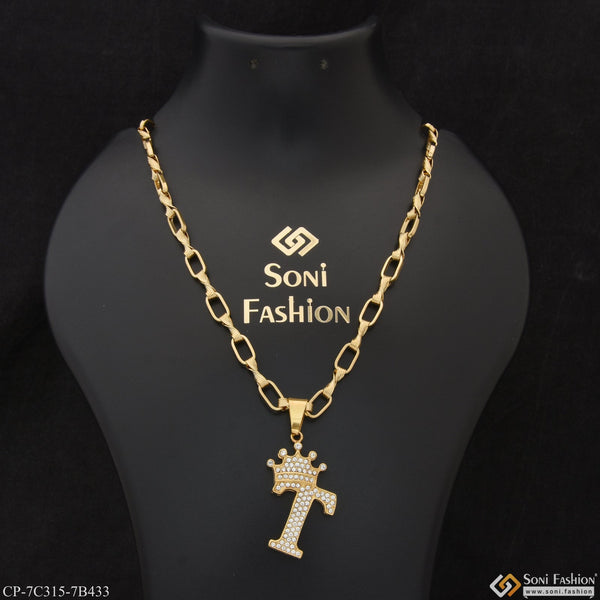 T Letter with Diamond Glamorous Design Chain Pendant Combo for Men (CP-C315-B433)