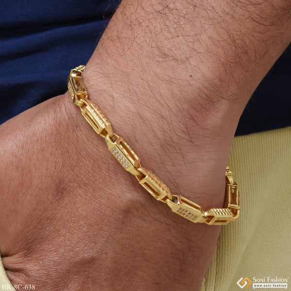 Stunning Design With Diamond Funky Design Gold Plated Bracelet For Men - Style C638