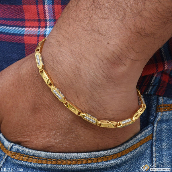 1 Gram Gold Plated with Diamond Design High-Quality Bracelet for Men - Style C666