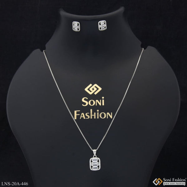 Silver with Diamond Brilliant Design Silver Necklace Set for Lady - Style A446