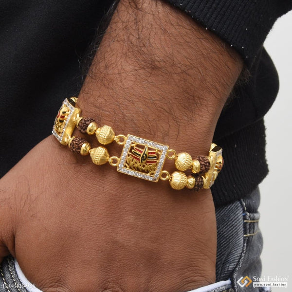 1 Gram Gold Plated Mahakal with Diamond Antique Design Bracelet for Men - Style B938