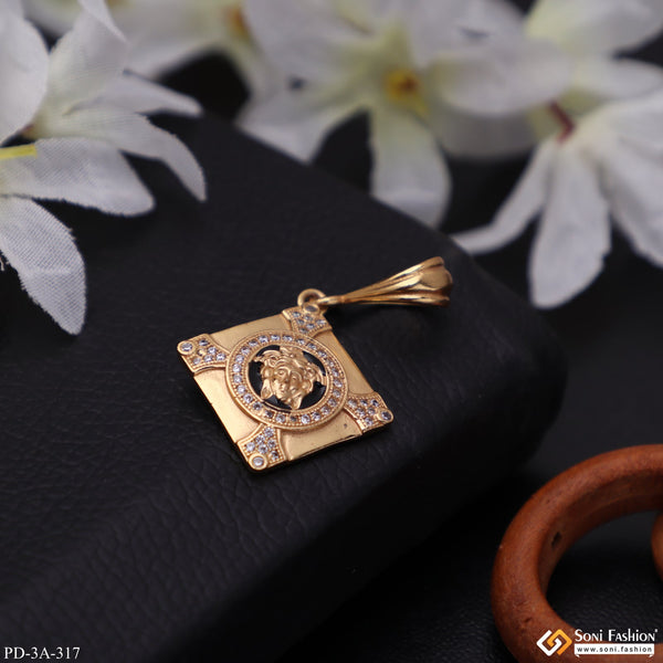 Woman Face With Diamond Brilliant Design Gold Plated Pendant For Men - Style A317