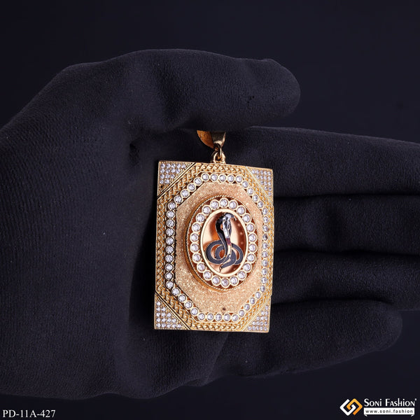 Big Size Goga Maharaj With Black Colors & Diamonds Rectangle Gold Plated Pendant - Style A427