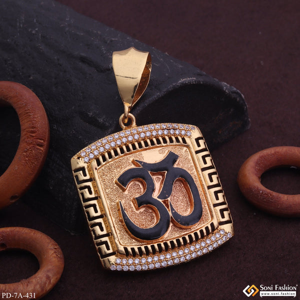 Om With Black Color Gold Plated Pendant For Men - Style A431