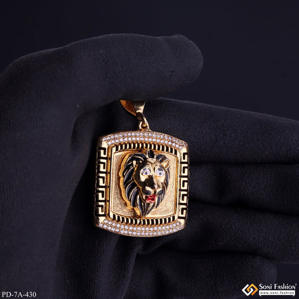 Lion With Black Color Gold Plated Pendant For Men - Style A430