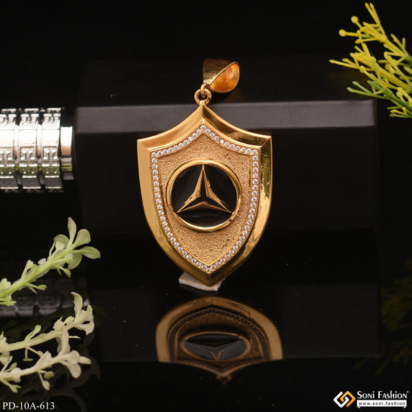 Royal Glamorous Triangle Logo In Black With Texture Background In Gold Plated Pendant - Style A613