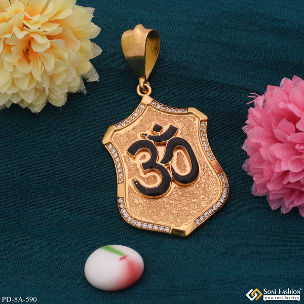 Royal Black Om In Attractive Texture Background Diamond Gold Plated Pendant - Style A590