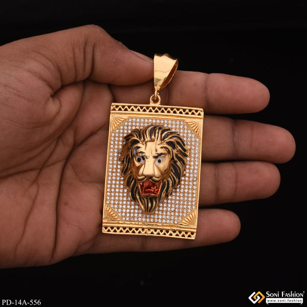 Very Big Size Ambos Lion In Diamond Gold Plated Attractive Pendant - Style A556