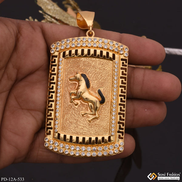 Horse In Attractive Texture Background Diamonds Gold Plated Pendant For Men - Style A533