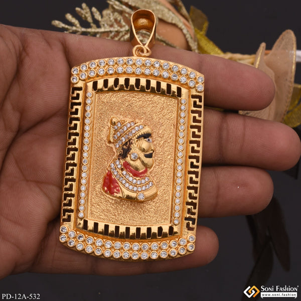 Chatrapati Shivaji Maharaj In Attractive Background Diamonds Gold Plated Pendant - Style A532