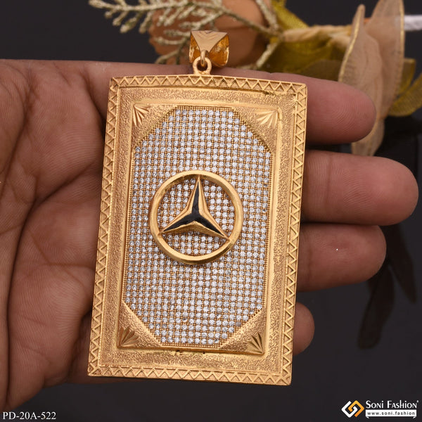 Black Triangle Logo in Diamonds Rectangle Gold Plated Pendant For Men - Style A522