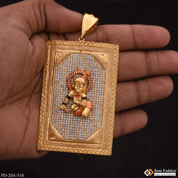 Very Big Size Krishna In Diamond Background Gold Plated Attractive Pendant - Style A510