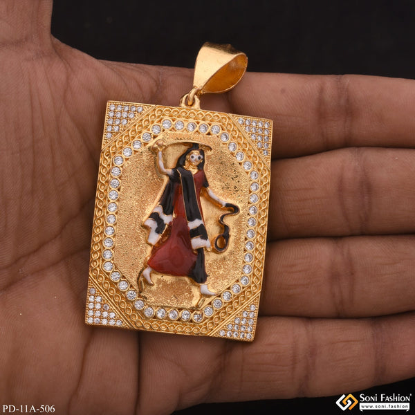 Big Mogal Maa In Diamonds Rectangle Gold Plated Pendant For Men - Style A506