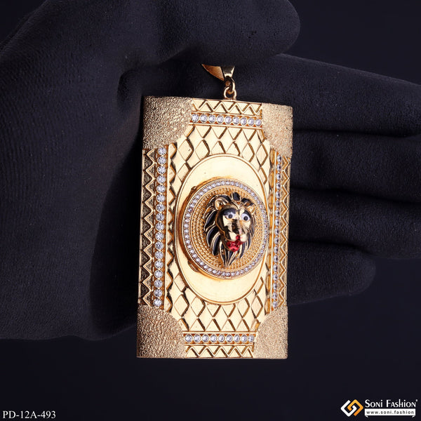 Very Big Size Lion with Black Hair with Diamond Gold Plated Attractive Pendant - Style A493