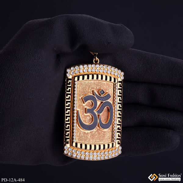 Om Gold Plated Pendant With Diamond Texture Background For Men - Style A484