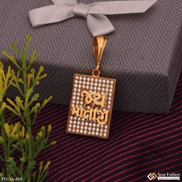 Jay Mataji Logo Gold Plated Pendant With Diamonds - Style A469