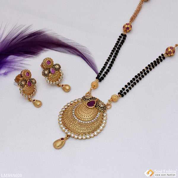 Brilliant Design With Diamond Gold Plated Mangalsutra Set - Style Lmsa020