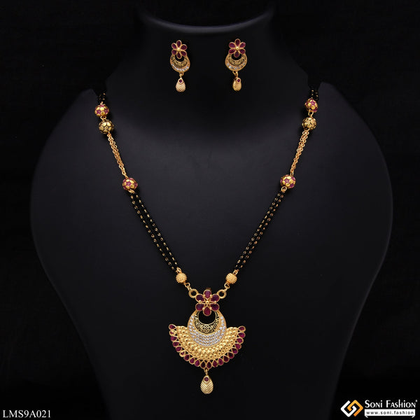 Glittering Design With Diamond Gold Plated Mangalsutra Set For Women - Style Lmsa021