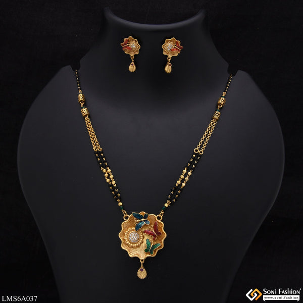 Butterfly With Diamond Attention-getting Design Gold Plated Mangalsutra Set - Style Lmsa037