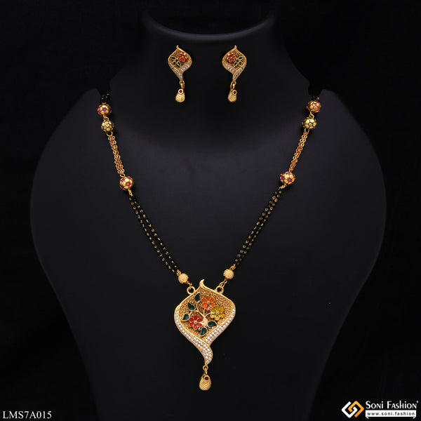 Flower With Diamond Fashion-forward Gold Plated Mangalsutra Set For Women - Style Lmsa015