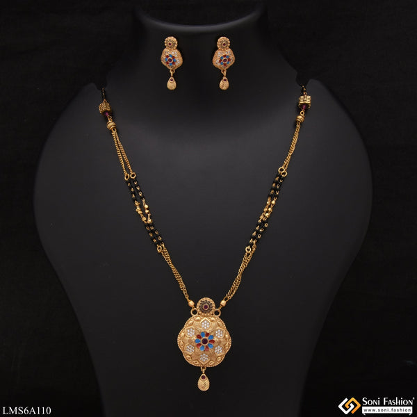 Flower With Diamond Hand-crafted Design Gold Plated Mangalsutra Set - Style Lmsa110