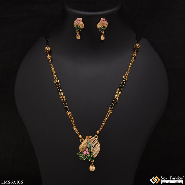 Leaf With Diamond Line Eye-catching Design Gold Plated Mangalsutra Set - Style Lmsa106