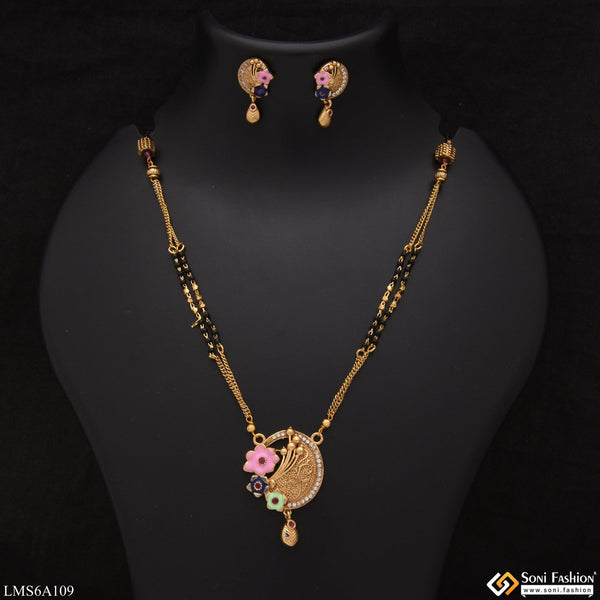 Flower in Round with Diamond Border Gold Plated Mangalsutra Set for Women - Style LMSA109