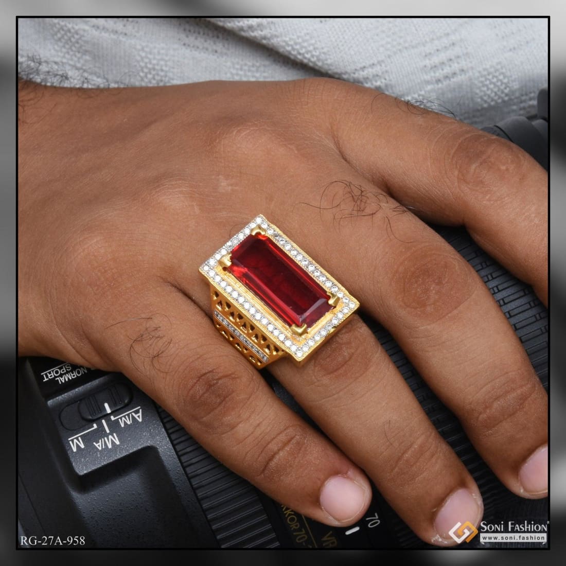 Red stone gold ring for ladies online