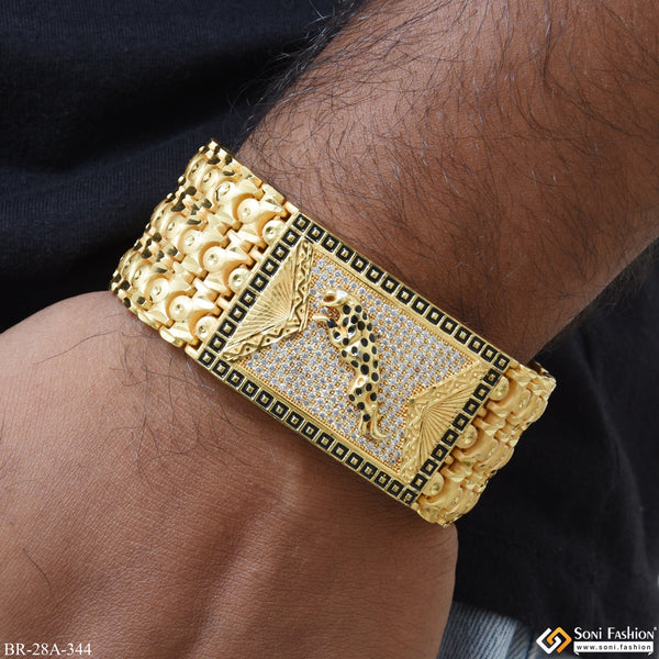 Jaguar in Black Rectangle with Small Square in Border Golden Diamond Bracelet - Style A344