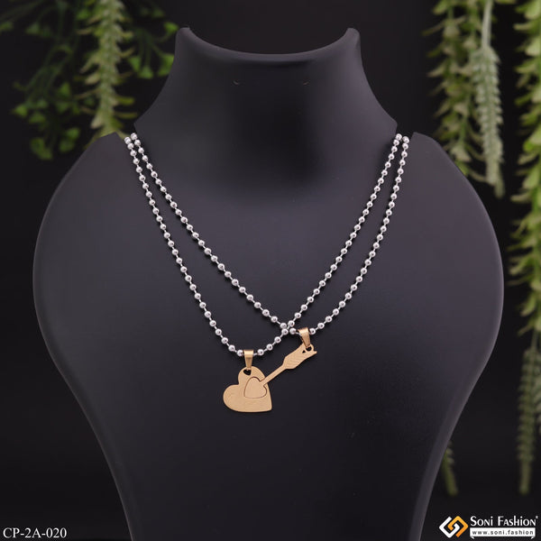 Heart Arrow I Love You Best Friend Couple Locket With Chain - Pendant Set - Style A020