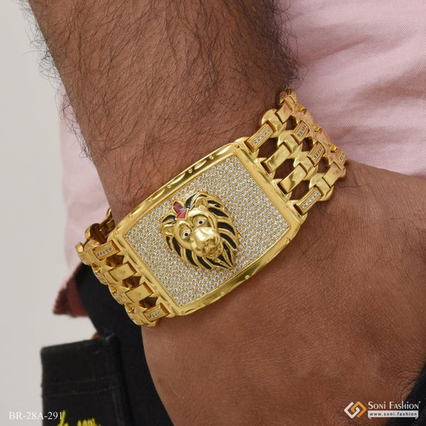 4 line diamonds lion face with diamond gold plated bracelet