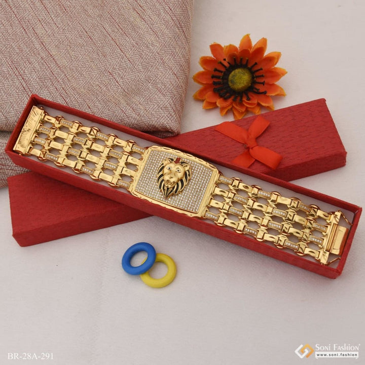 4 line diamonds lion face with diamond gold plated bracelet