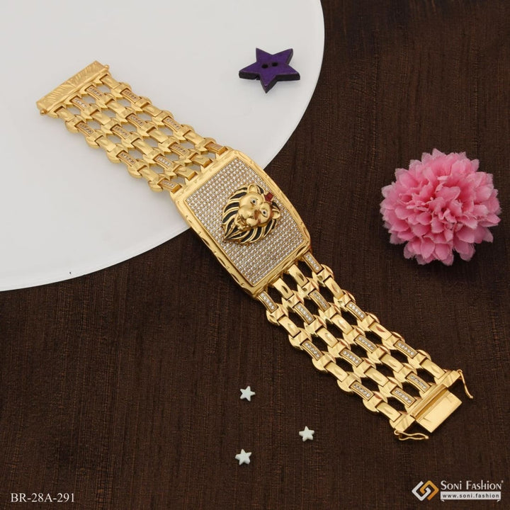 4 line diamonds lion face with diamond gold plated bracelet