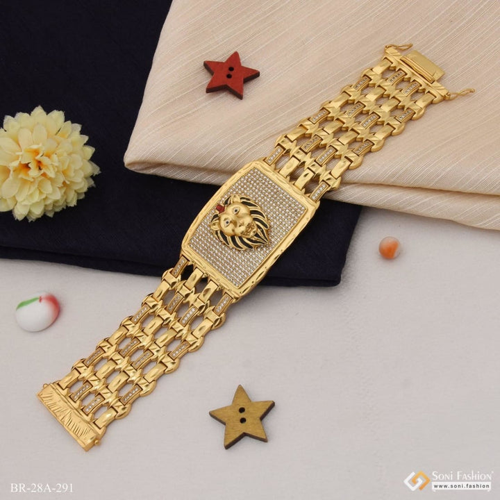 4 line diamonds lion face with diamond gold plated bracelet