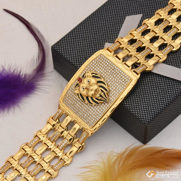 4 line diamonds lion face with diamond gold plated bracelet