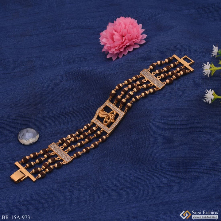 Gold bracelet with cross and flower design from Goga Maharaj logo - A973