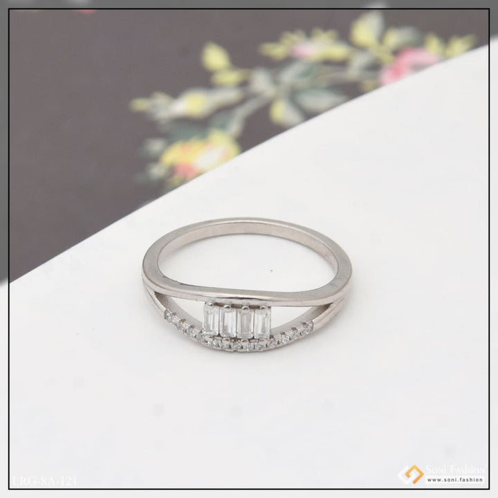 White gold ring with baguette cut diamond - Sterling silver and diamond decorative design ring for ladies