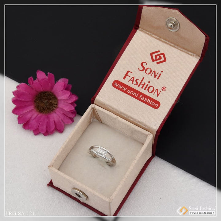 92.5 Sterling Silver Diamond Decorative Design Ring in Box with Flower