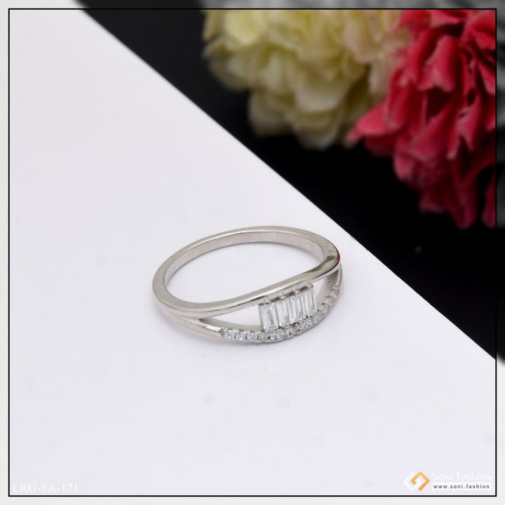 92.5 Sterling Silver Diamond Decorative Design Ring for Ladies