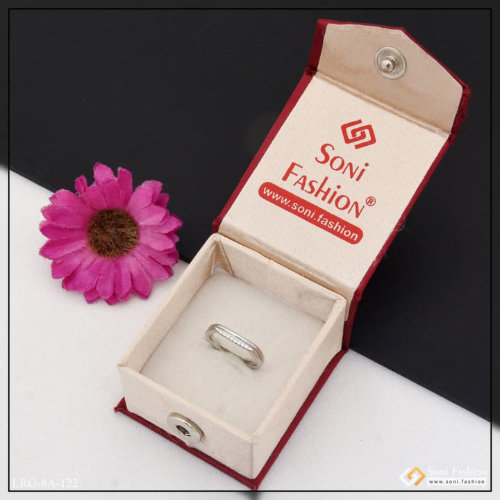 Sterling silver ring with diamond decorative design and flower in box