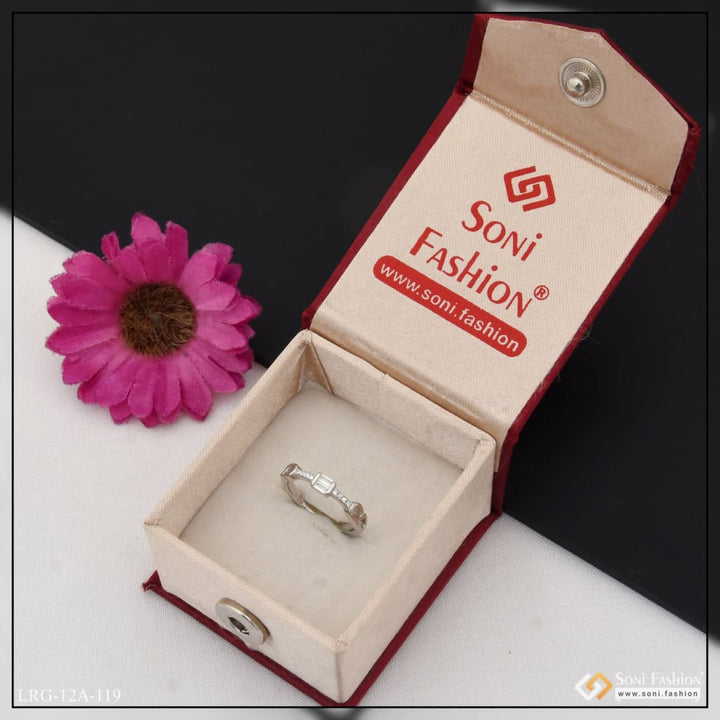 92.5 Sterling Silver Diamond Decorative Design Ring in Box with Flower