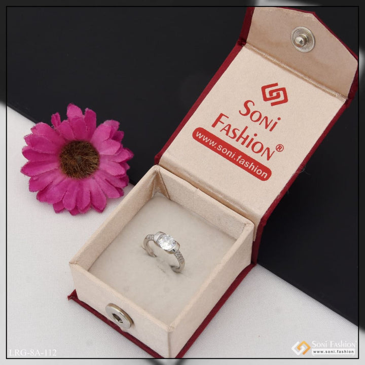 Sterling silver fashion-forward ring in box with flower