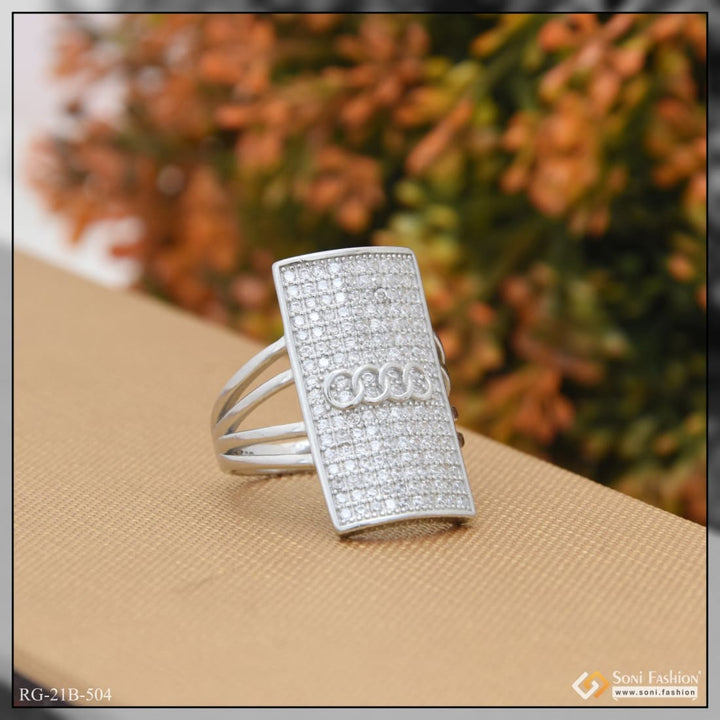 92.5 Sterling Silver With Diamond Fashionable Design Ring