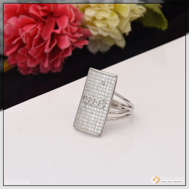 92.5 Sterling Silver With Diamond Fashionable Design Ring