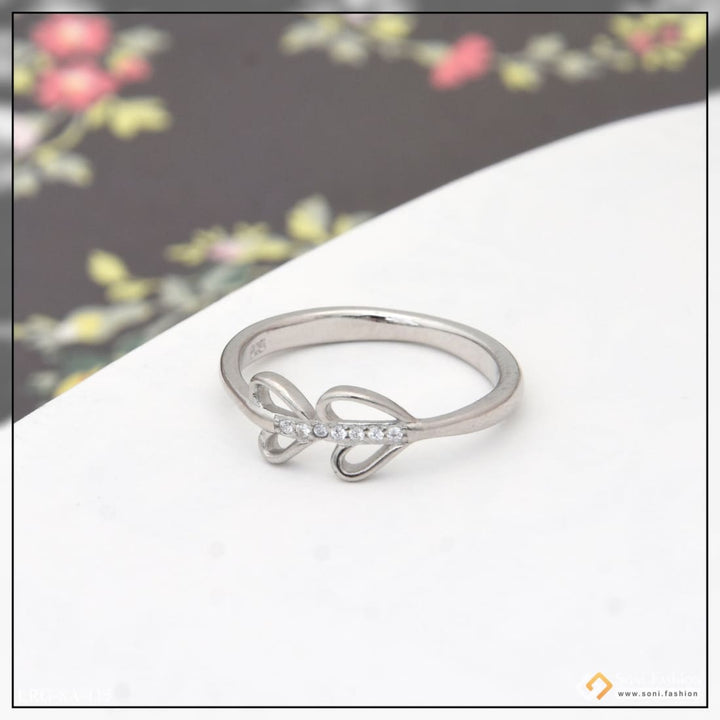 White gold ring with a diamond on sterling silver band - Style LRG-115