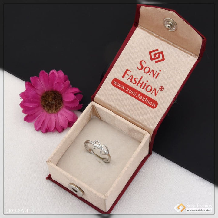 92.5 Sterling Silver Diamond Ring in Box with Flower - Style LRG-115