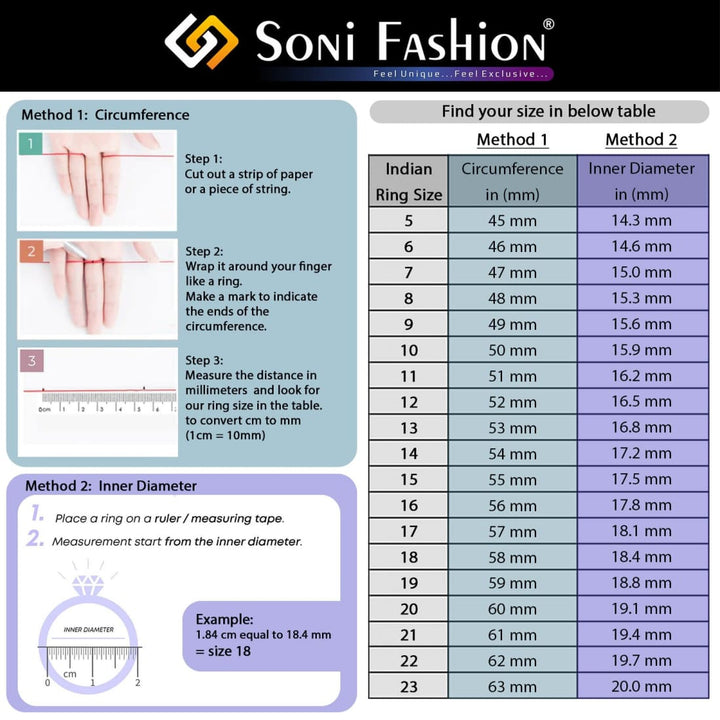 92.5 Sterling Silver Diamond Decorative Design Ring - Measurements Chart