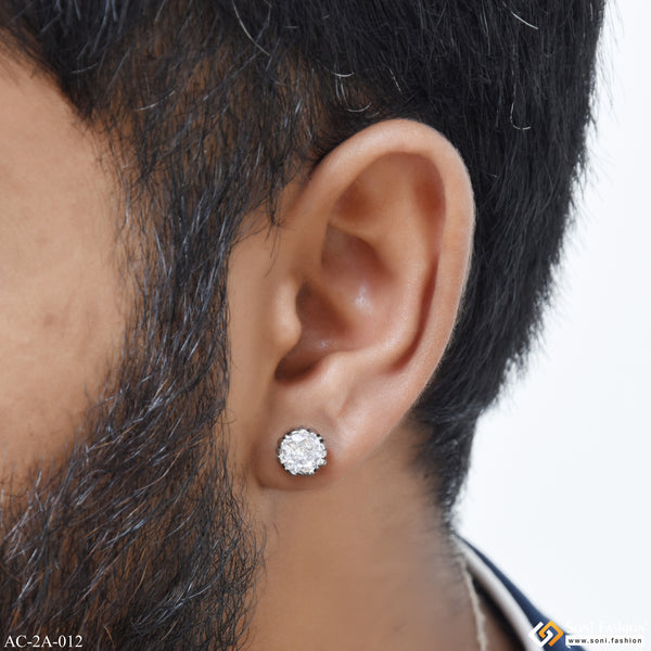 White Stone Gorgeous Design Surgical Steel Stud Earring for Men (1 Pc) - Style A012