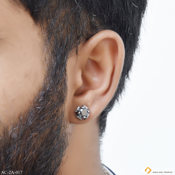 Black Stone Popular Design Surgical Steel Stud Earring for Men (1 Pc) - Style A017